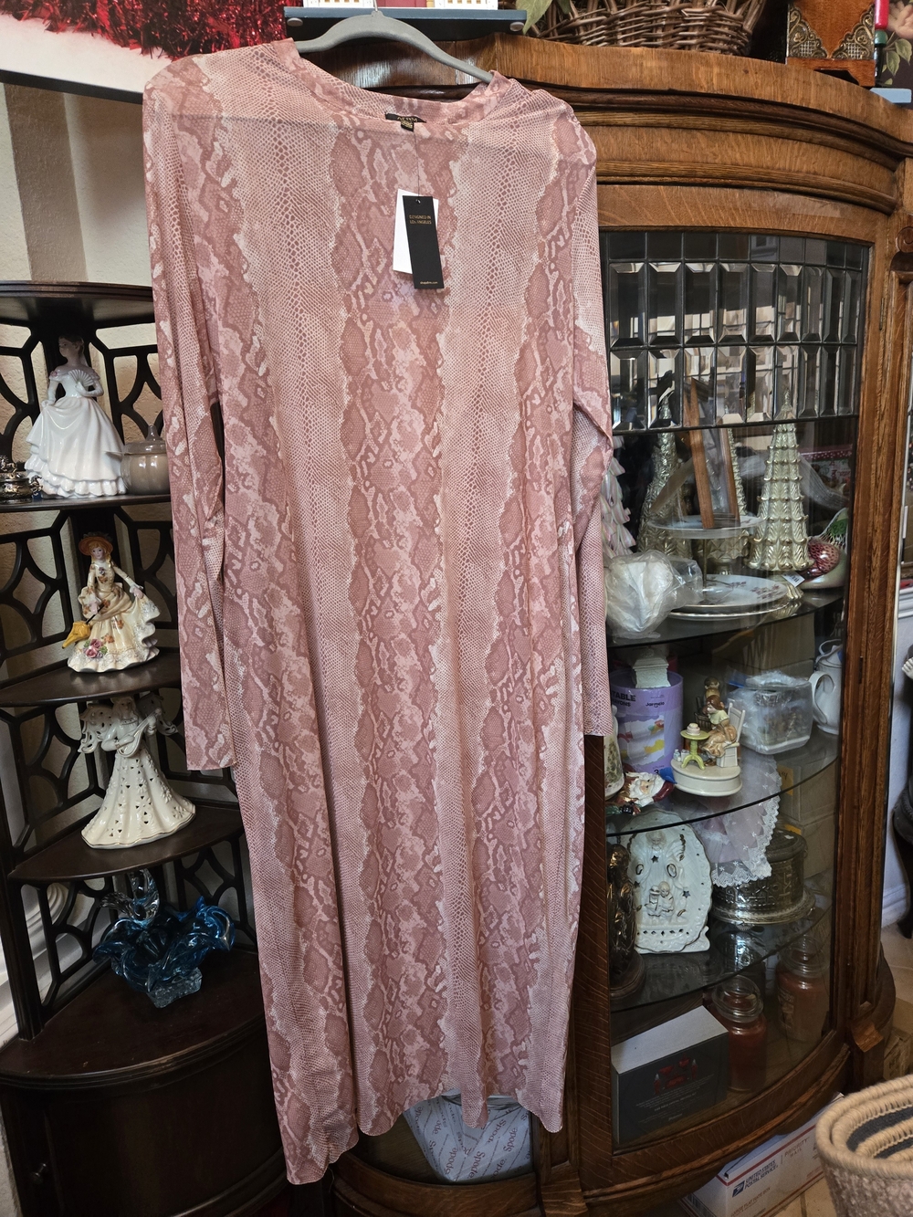AFRM Pink Snake-Print Long Sleeve Maxi Dress